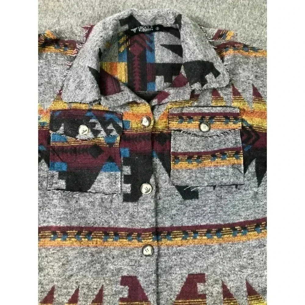 Women's Southwestern Aztec Navajo Jacket Size s Button Adult Distressed - Picture 3 of 3